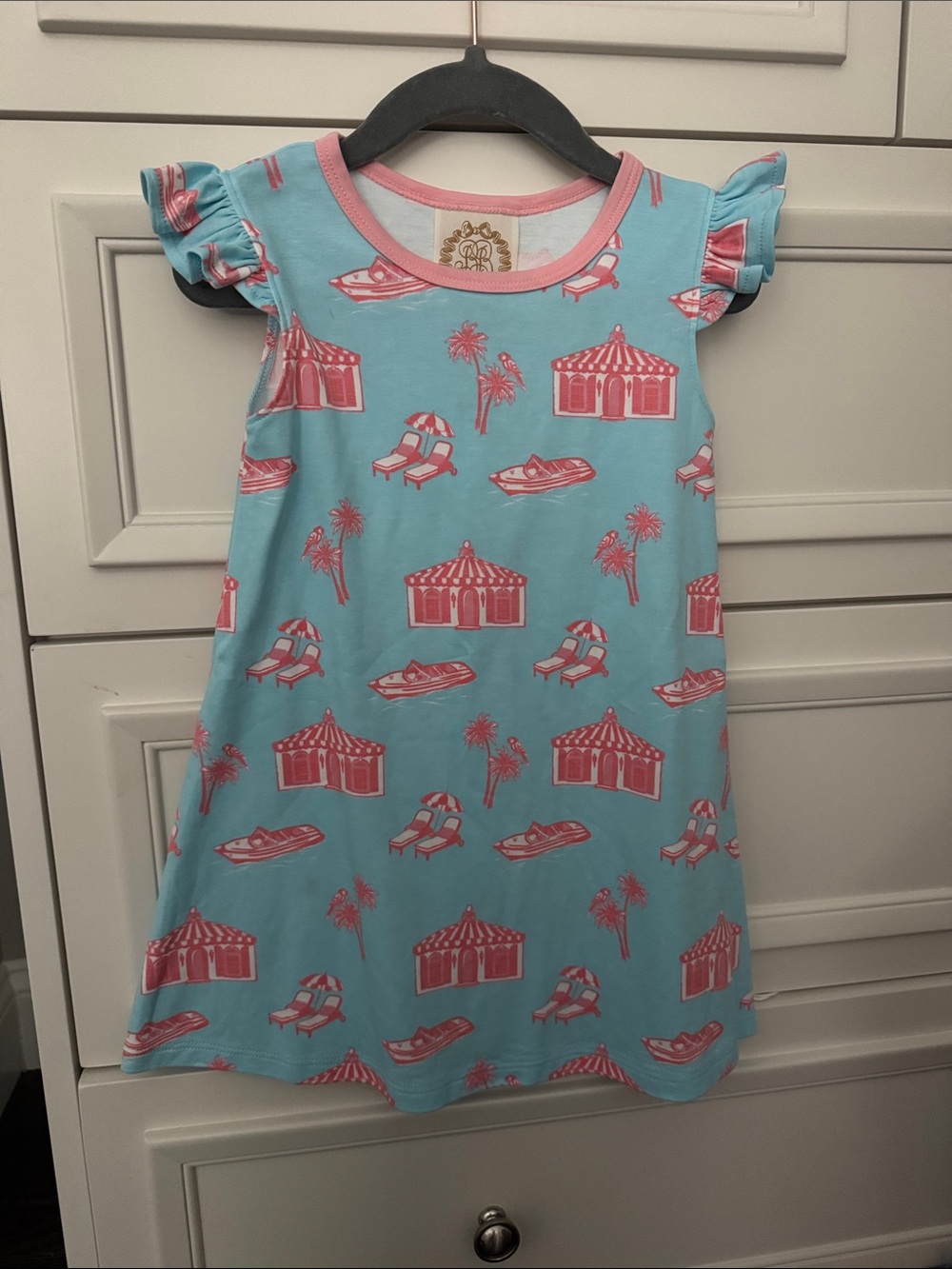 The Beaufort Bonnet Company Blue and Pink Ruffle-Sleeve Polly play dress 3T